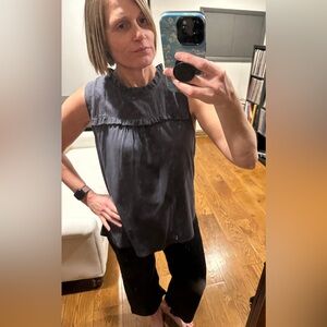 LOFT Charcoal Sleeveless Ruffle Blouse